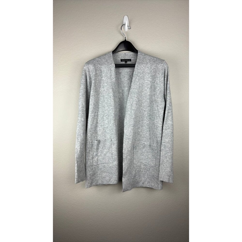 Love Ellie - Medium - Heather Gray Open-Front Cardigan With Patch Pockets